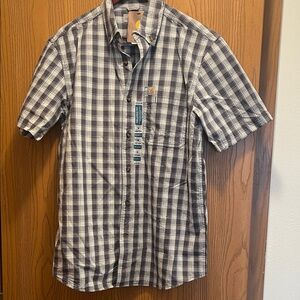Carhartt Navy and White Checkered Short Sleeve Shirt
